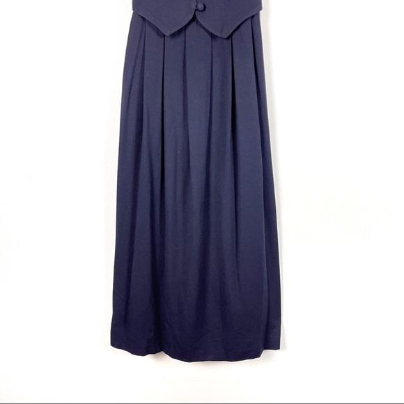 Vintage Navy Midi Dress with Built in Embroidered Vest - Picture 5 of 9
